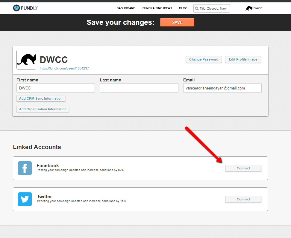 How do I connect my Fundly account to my Organization's Facebook Page